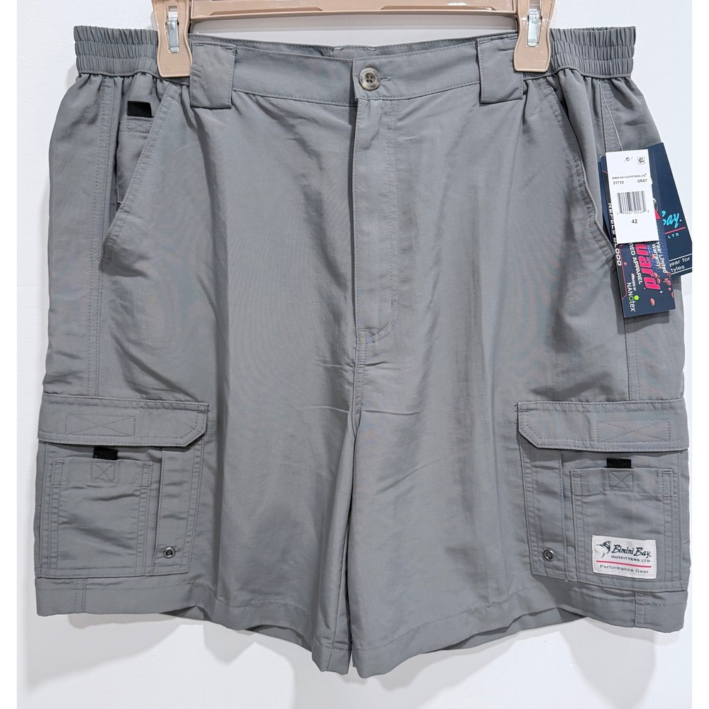 Bimini Bay Outfitters Mens 42 Gray Performance Cargo Fishing Shorts 31710 NWT